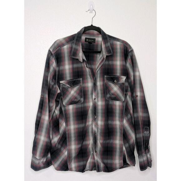 INC International Concepts Men Button Up Shirt 2XL Red Plaid Western Pearl Snap - Picture 1 of 5